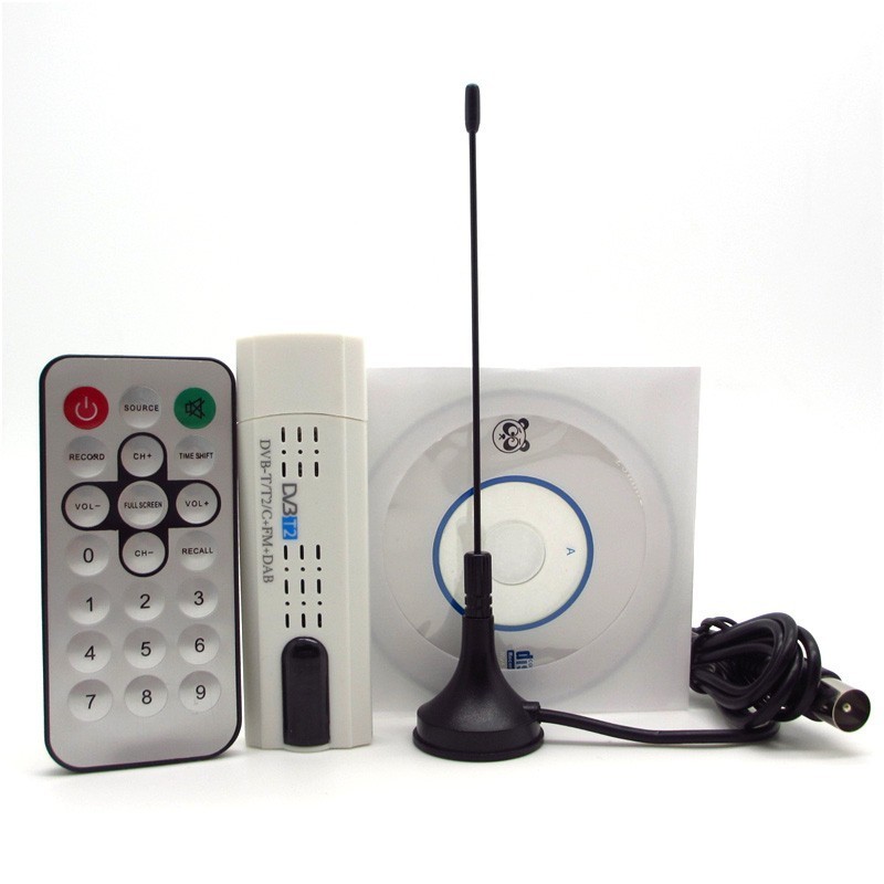 USB Digital Satellite DVB-T2 T DVB-C + FM + DAB+ SDR HDTV Stick Tuner Satellite Receiver with Antenna Remote for Russia/EU