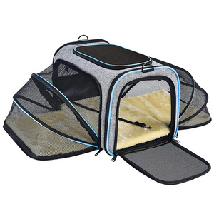 Cat Pet Airline Approved Expandable Foldable Soft Dog Carrier 5 Open Doors Reflective Tapes Cat Travel Bag