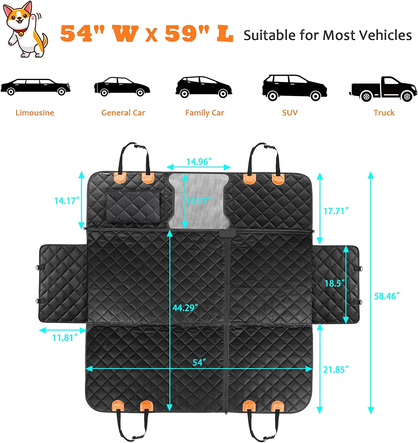 Hammock Car Travel Bed Non-Slip Waterproof Car Camping Mattress Car SUV Truck Dog Back Seat Extender