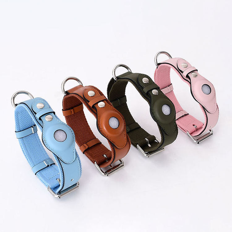 leather pet collar for Apply to Airtag manufacture wholesale low MOQ cheaper dog collar