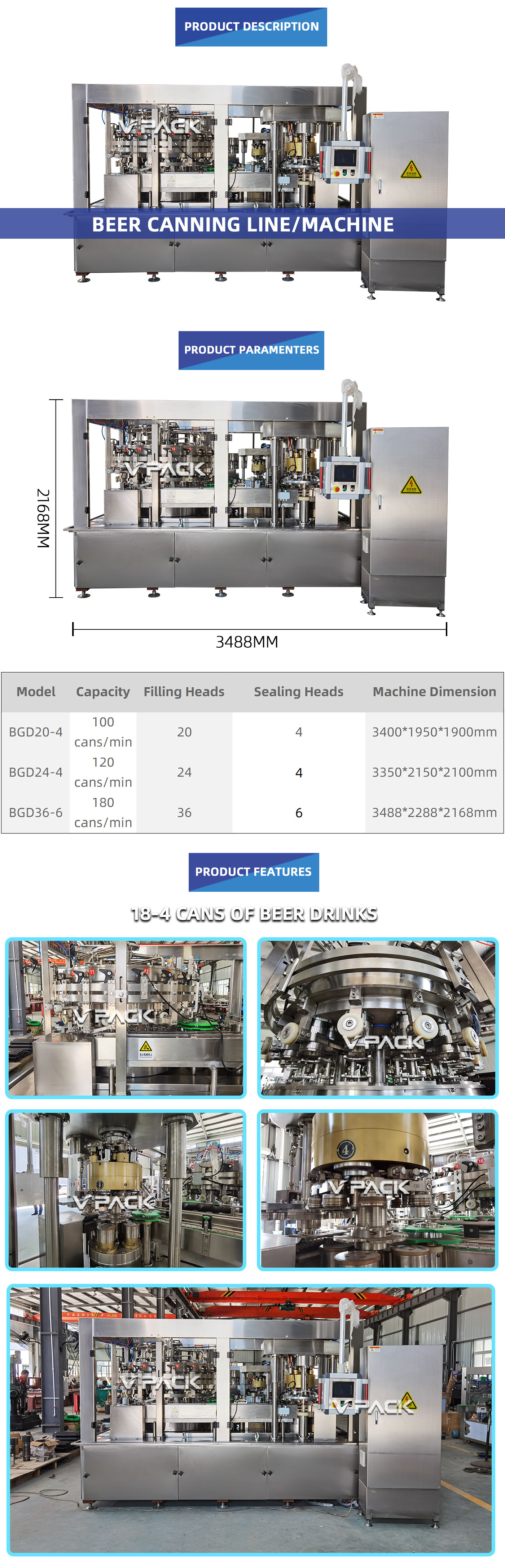 Automatic Aluminium Pop Can Small Beer Carbonated Beverage Energy Soft Drinks Fruit Juice Plant Tin Can Filling Canning Machine