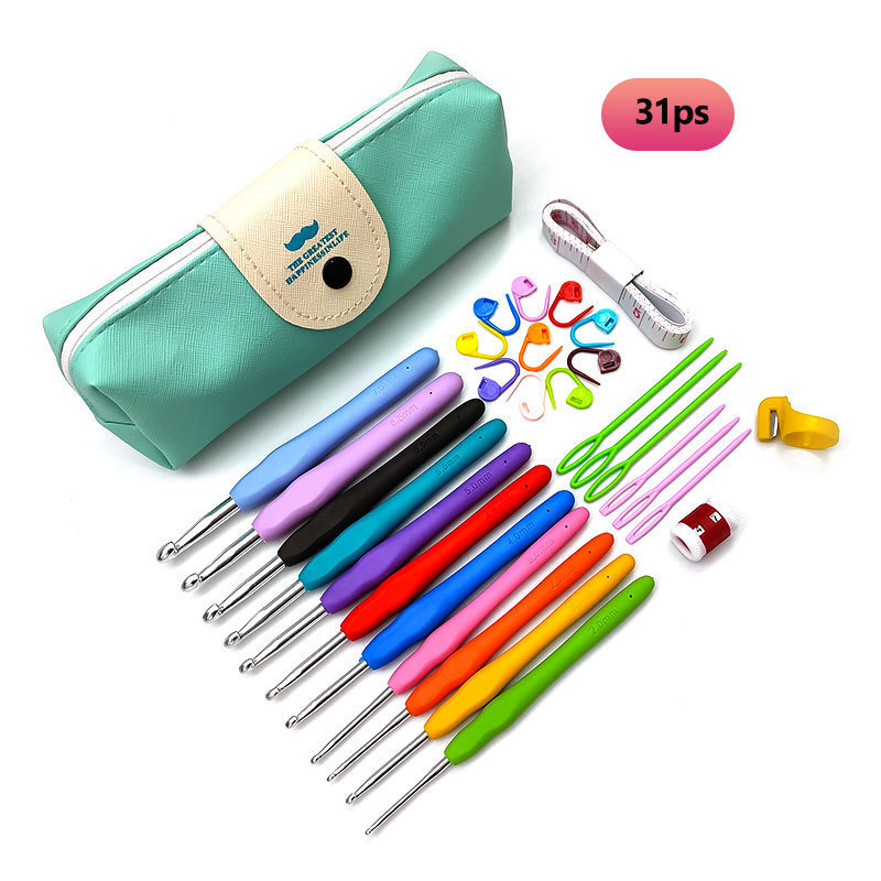 Wholesale sewing notions Crochet Needle Set Soft Handle Crochet Mustache Bag Accessories Knitting Tools Crochet Hook Set