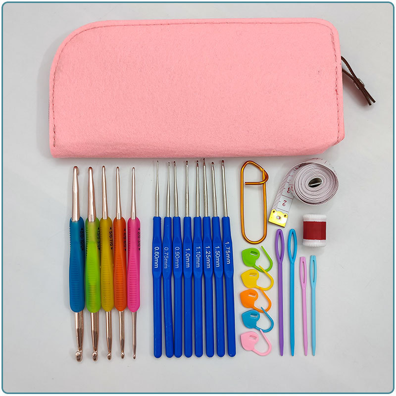 Wholesale sewing notions Crochet Needle Set Soft Handle Crochet Mustache Bag Accessories Knitting Tools Crochet Hook Set