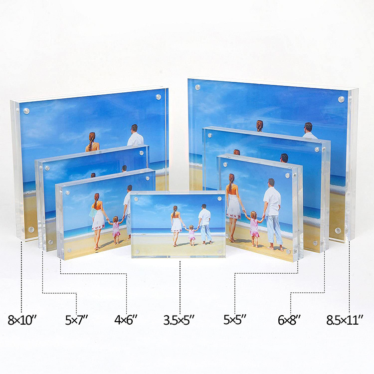 Custom Sizes Double Sided  Rectangle Clear Picture Block Transparent Magnetic Acrylic Photo Frame