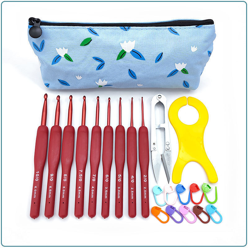 Wholesale sewing notions Crochet Needle Set Soft Handle Crochet Mustache Bag Accessories Knitting Tools Crochet Hook Set