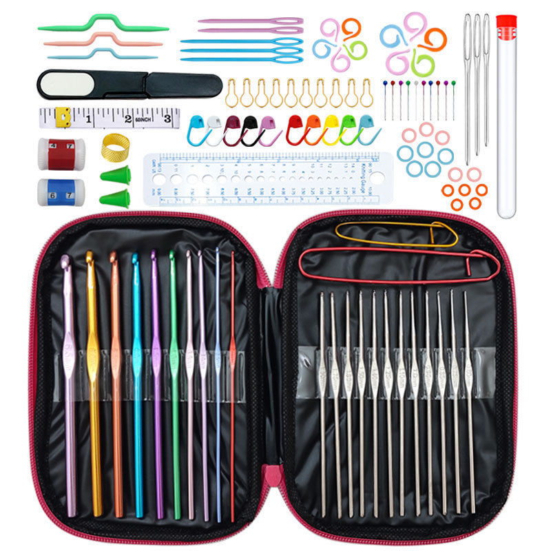 Wholesale sewing notions Crochet Needle Set Soft Handle Crochet Mustache Bag Accessories Knitting Tools Crochet Hook Set