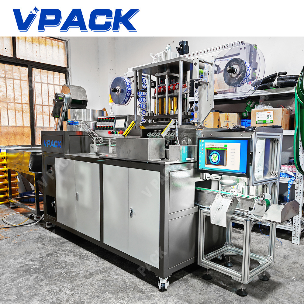 V PACK 5 Gallon Lid film sticking machine/19L Cover  labeling machine 7500 Lids per hour high production