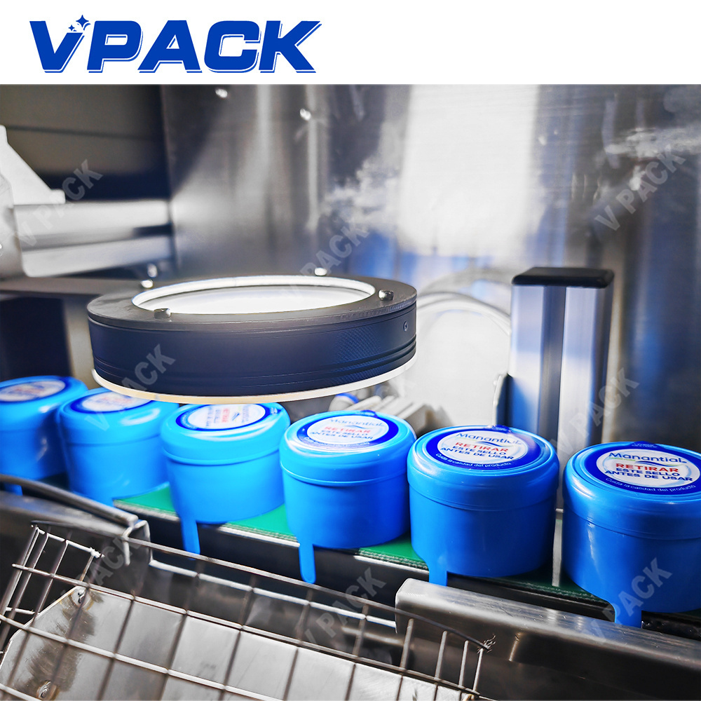 V PACK 5 Gallon Lid film sticking machine/19L Cover  labeling machine 7500 Lids per hour high production