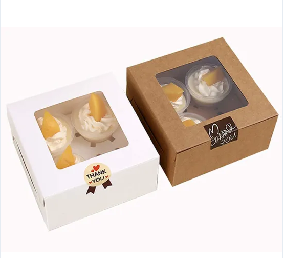 Pastry Box Packaging, Cupcake Bakery Pastry Box with Window Cake Packaging Food & Beverage Packaging Kraft Paper UV Coatin