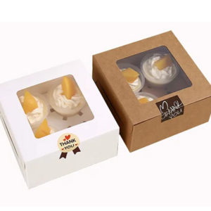 Pastry Box Packaging, Cupcake Bakery Pastry Box with Window Cake Packaging Food & Beverage Packaging Kraft Paper UV Coatin