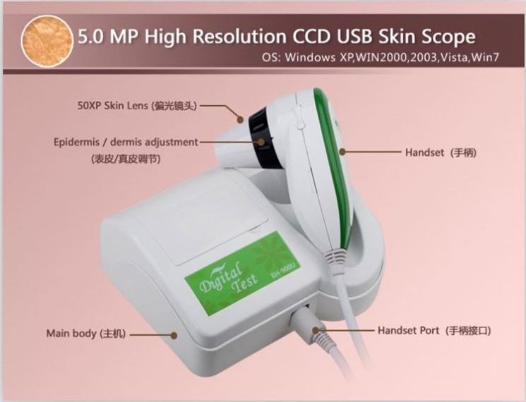 5.0 MP high resolution CCD USB 3D hair Skin Analyzer  Scanner Diagnosis Magnifier Machine Detector/ Facial Skin Analyzer