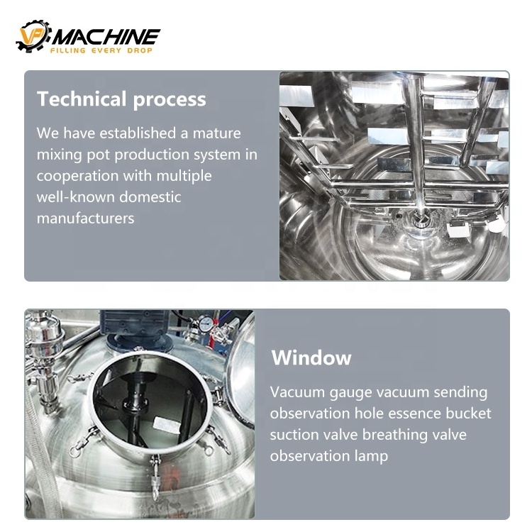 VP vacuum emulsifying mixing machine homogenizer mixer cosmetic stainless steel mixing tank