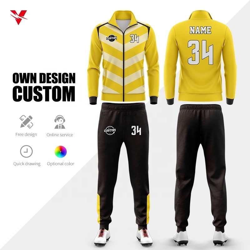 Custom Sublimation Polyester Plus Size Velour Tracksuit Men'S Casual Tracksuit Full Zipper Jogging Football Tracksuits For Men