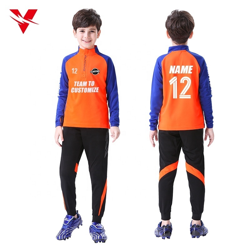 Wholesale Polyester Boys Soccer Tracksuit Sweat Suits Kids Winter Training Football Tracksuit Jacket With Zipper Pockets 813