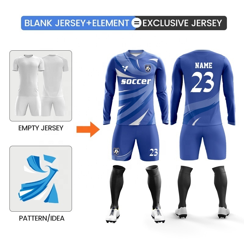 Wholesale Custom Sublimation Breathable Quick Dry Training Soccer Wear Mens Long Sleeve Football Jerseys With Pockets Q717