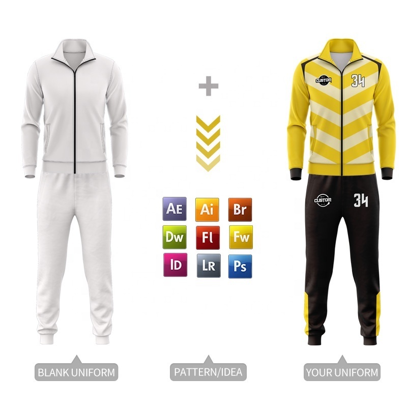 Custom Sublimation Polyester Plus Size Velour Tracksuit Men'S Casual Tracksuit Full Zipper Jogging Football Tracksuits For Men