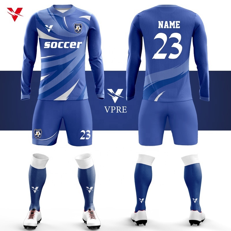 Wholesale Custom Sublimation Breathable Quick Dry Training Soccer Wear Mens Long Sleeve Football Jerseys With Pockets Q717