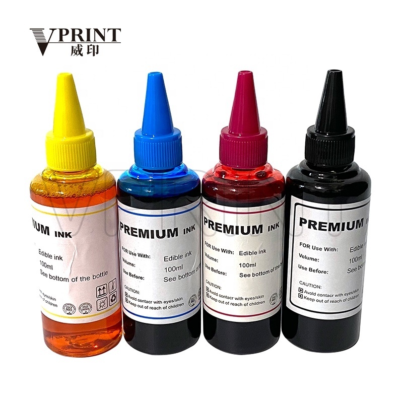 Edible Ink C M Y BK for Canon Hp Epson Brother 4 color 100ML food ink for Cake Chocolate Coffee food Printer Suitable Parts