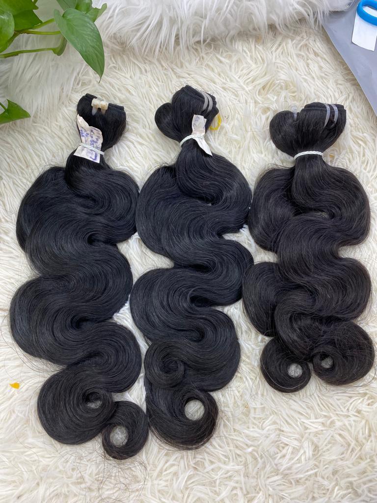 Wholesale High Quality 100% Virgin Human Hair Vietnam Body Wave Double Weft Raw Hair Extension Raw Material 1B Color