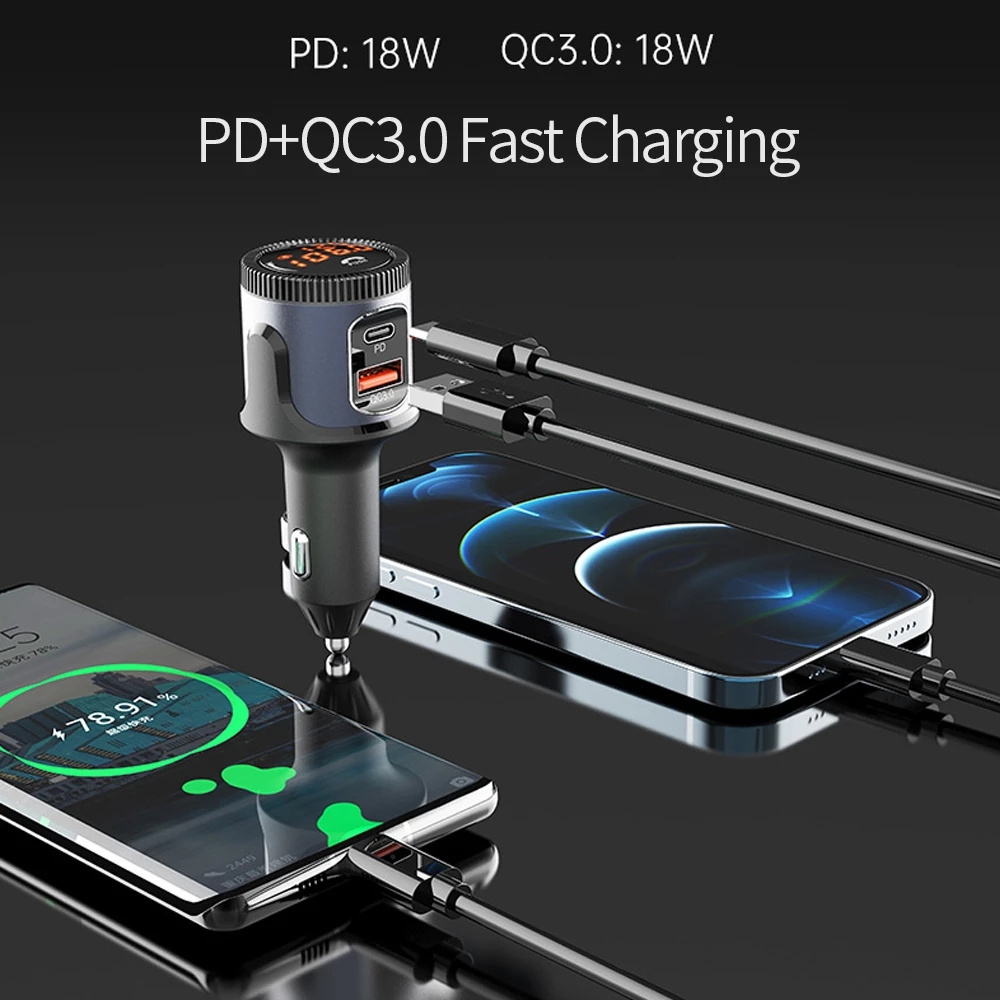 BT 5.0 Car MP3 Player FM Transmitter with PD QC 3.0 USB Fast Charging Adapter Wireless Handsfree Car Kit