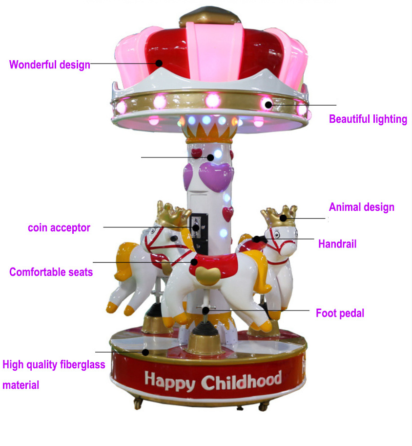 Dreamland Coin Operated 3 Player Kids Horse Swing Rides Mini Carousel Kiddie Rides Game Machine