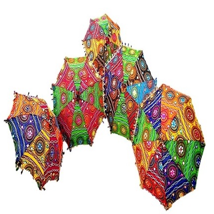 Folding Summer Rajasthani Umbrella Cotton Sequins Umbrella