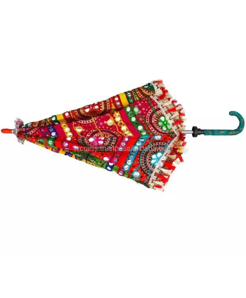 Supplier Indian Handmade 24x28 inches Embroidery Rajasthani Parasol Umbrella for Decoration