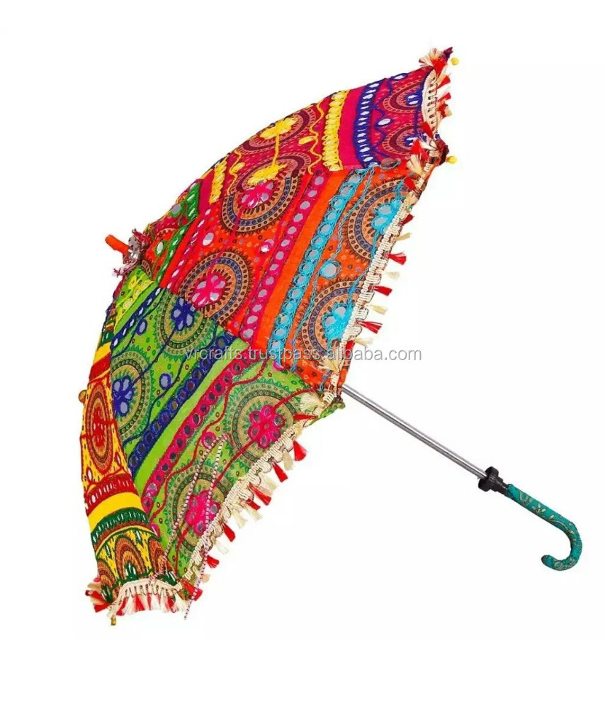 Supplier Indian Handmade 24x28 inches Embroidery Rajasthani Parasol Umbrella for Decoration