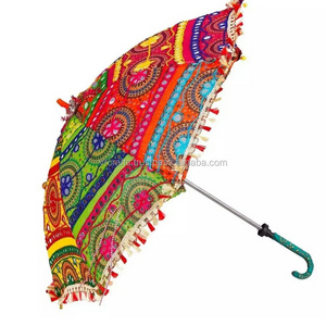 Supplier Indian Handmade 24x28 inches Embroidery Rajasthani Parasol Umbrella for Decoration