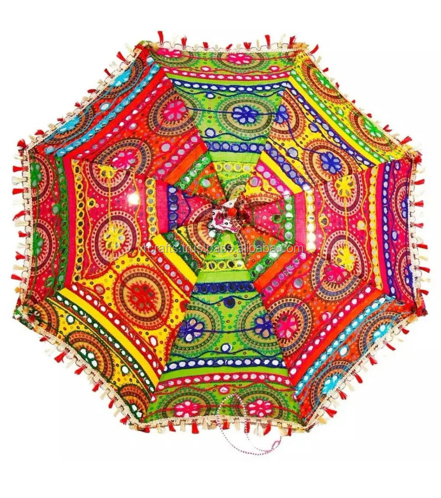 Supplier Indian Handmade 24x28 inches Embroidery Rajasthani Parasol Umbrella for Decoration