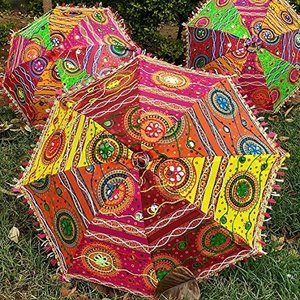 Designer Cotton sun parasol Indian decorative gift rajasthani antique work colorful umbrella