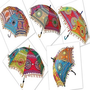 Wholesaler of Folding Bohemian handmade cotton embroidered Rajasthani outdoor umbrella