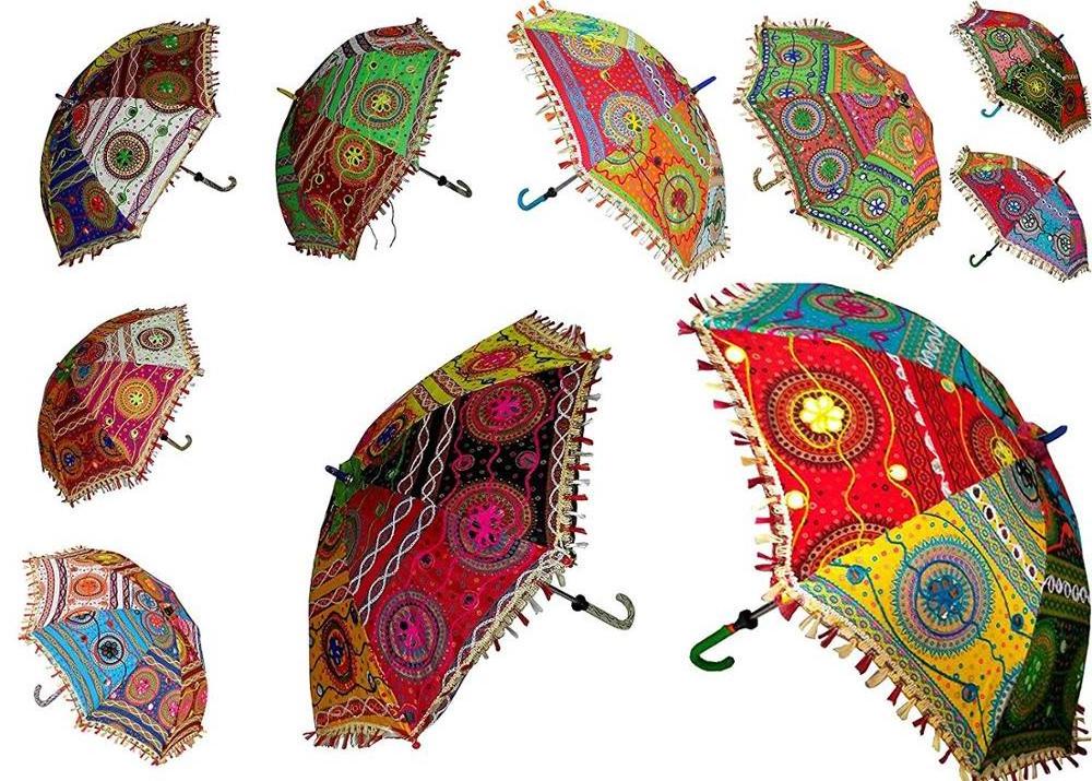 Rajasthani Vintage Cotton Parasol Indian Hand Embroidered Umbrella