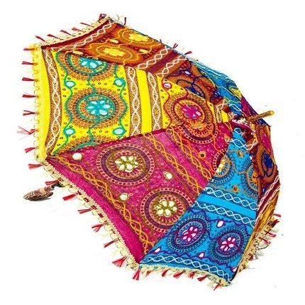 Folding Summer Rajasthani Umbrella Cotton Sequins Umbrella