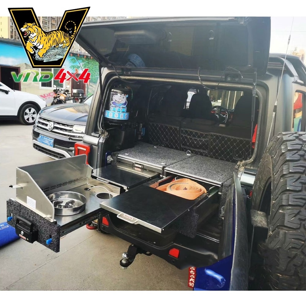 VRD4X4 Drawer System Overland Accessories Back Camping Storage Drawer JL Roller Drawer With Kitchen for Wrangler Jeep