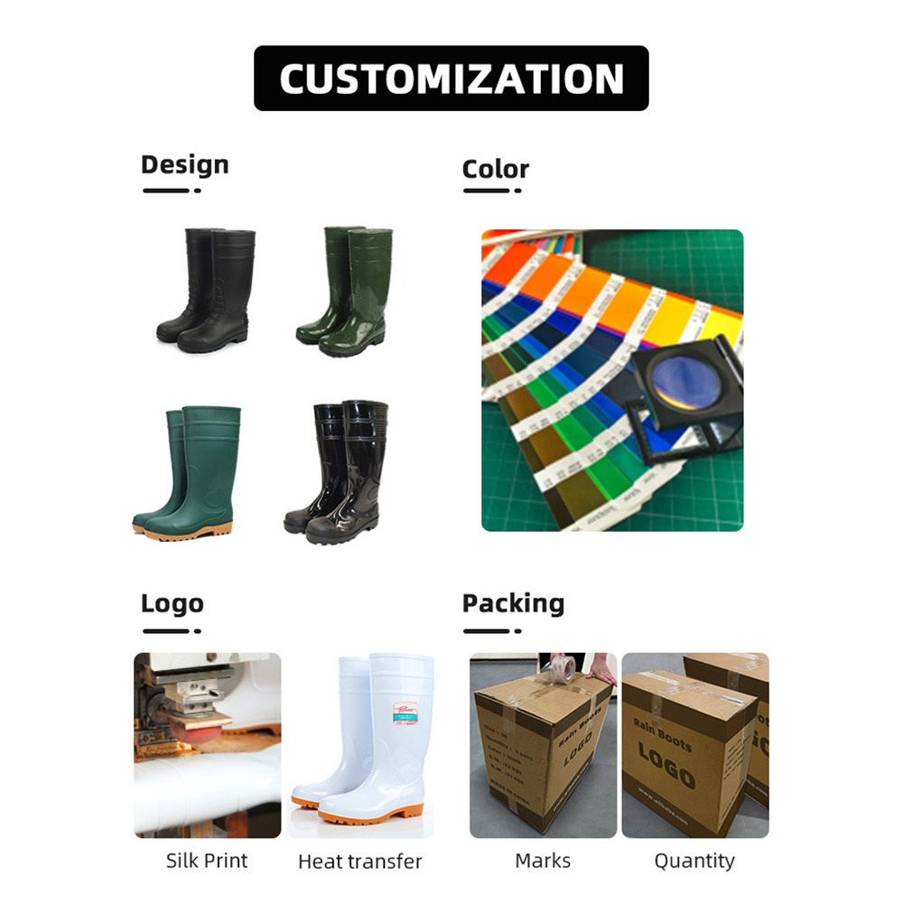 Waterproof White Yellow Unisex Mens Custom Made Man Work Steel Toe Safety Rubber Gum Pvc Rain Boots