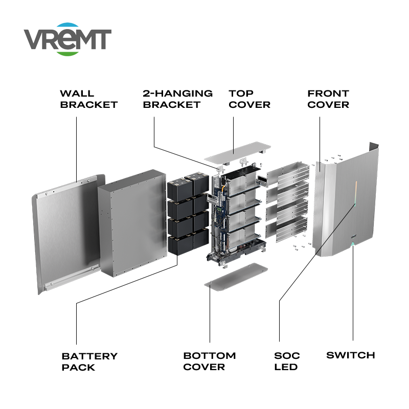 VREMT Long Cycle Life Ultra-thin Design 5.3kWh Battery For Residential Electrical Energy Storage System