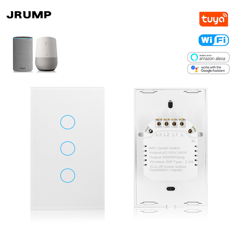 US 1/2/3/4 Gang Tuya Smart Switch Light Alexa Voice Control Touch Glass Wall Wireless WiFi Electrical Switch with google home