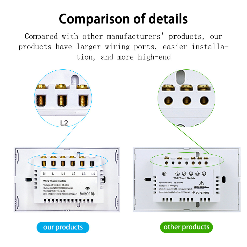 US standard intelligent Switch Smart touch switch supports Alexa WIFI Wall Touch Switch EWelink APP No neutral line or neutral