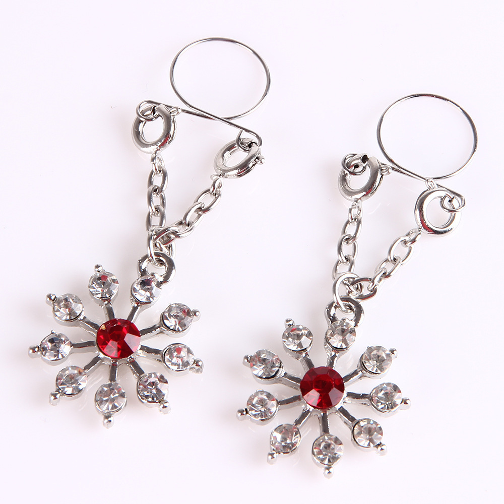 2PCS Stainless Steel Flower Fake Nipple Piercing Cheater Sexy Non Piercing Nipple Shield Dangle Piercing Fine Jewelry Red Blue