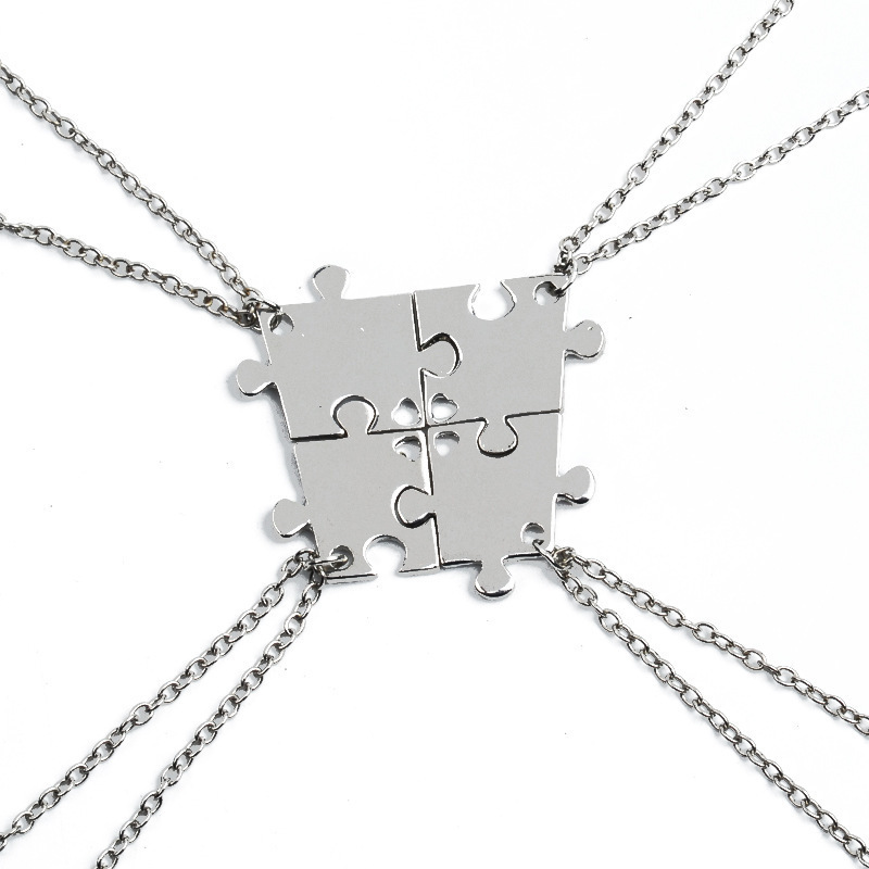 Creative Best Friend Sister Necklaces Matching Colorful Enamel Friendship Jewelry Party Gift 4 Pieces Autism Puzzle Necklace Set