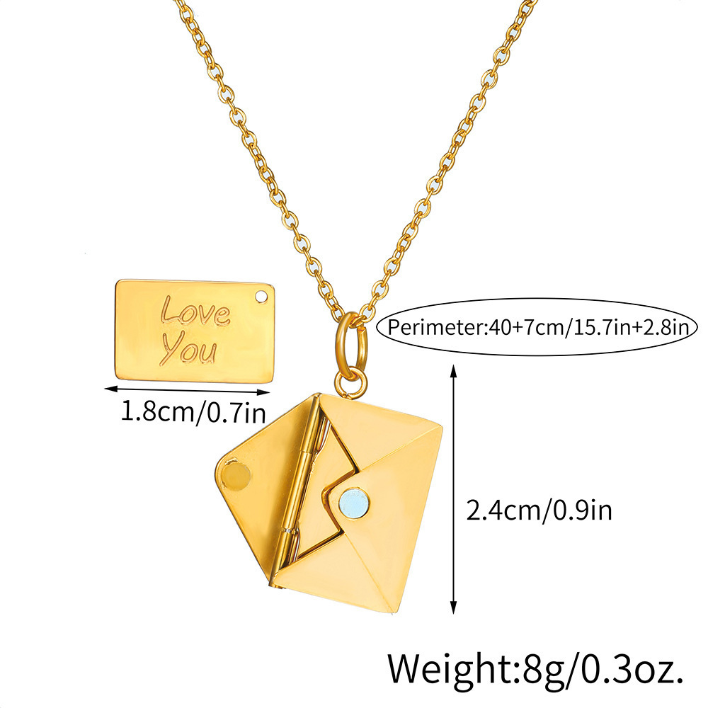 NUORO Hot Stainless Steel Engraved Locket with Love You Letter Jewelry  Valentine Mother Day Love Letter Envelope Necklace