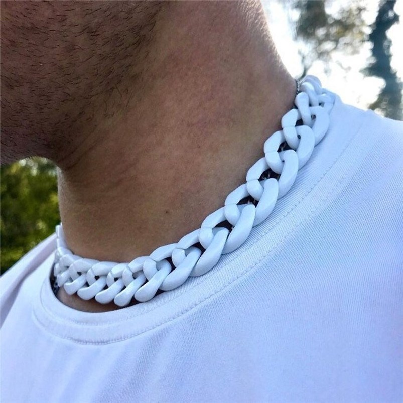 Fashion Mens Womans Jewellery Plastic Resin Flat Twist Oval Beads Toppik Accessories Cuban Curb Acrylic Thick Choker Necklace