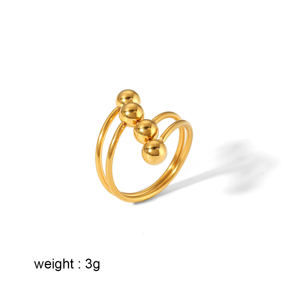 NUORO Minimalist Gold Plated 3 Round Balls Open Wrap Finger Rings For Women Stainless Steel Ball Statement Ring