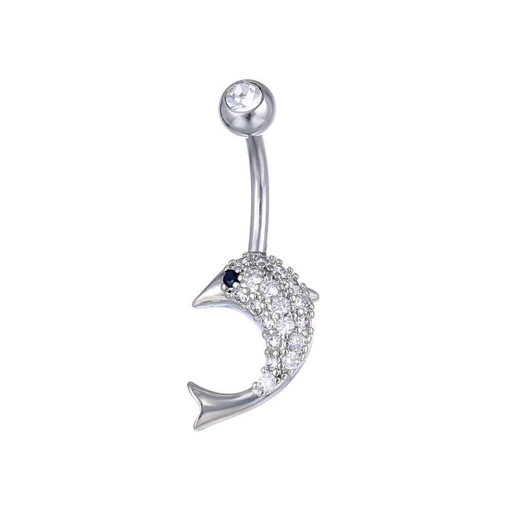 NUORO Fashion Cute Dolphin Belly Button Nail Stainless Steel Ocean Navel Rings CZ Inlaid Diamond Dolphin Body Piercing Jewelry