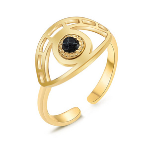 NUORO Trendy 14K Gold Plated Stainless Steel Lucky Amulet Ring Jewelry Stone Inlaid Devil's Eye Adjustable Open Ring Exquisite