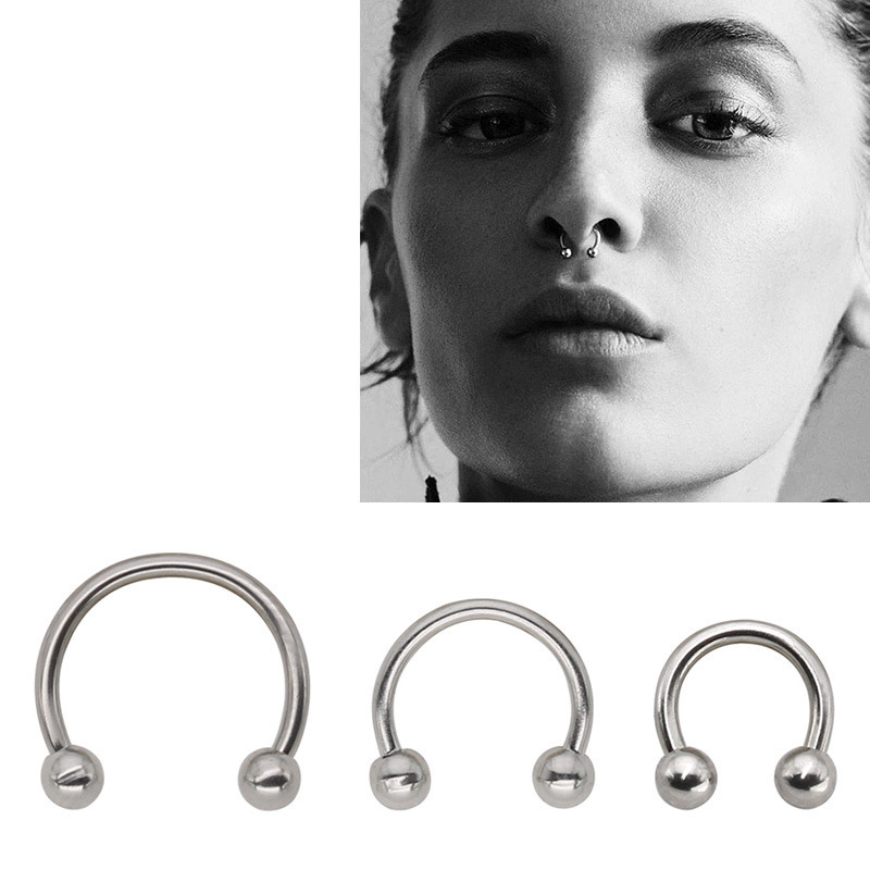 NUORO 6/8/10mm 16G Circular Barbell Balls Horseshoe Piercing Nipple Lobe Nose Septum Ring Stainless Steel Nose Ring