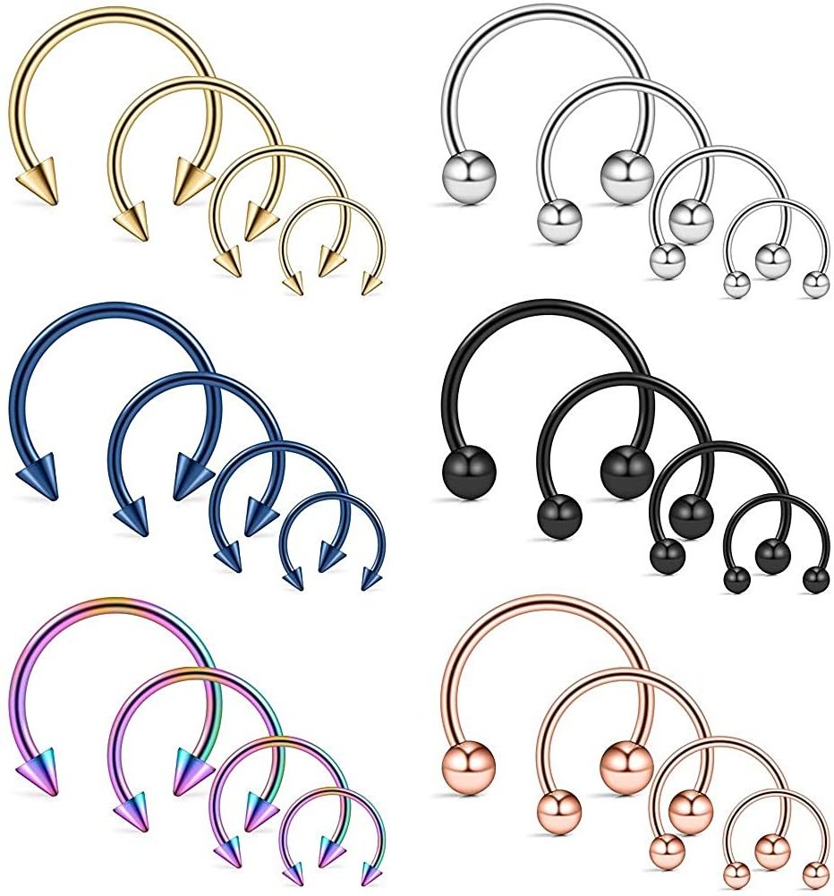 NUORO 6/8/10mm 16G Circular Barbell Balls Horseshoe Piercing Nipple Lobe Nose Septum Ring Stainless Steel Nose Ring