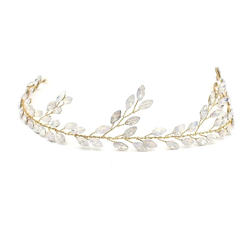 NUORO Flower-Leaf Bridal Headpieces For Wedding Headband Bride Hair Pieces Crystal Rhinestone Flower Girl Hair Accessories