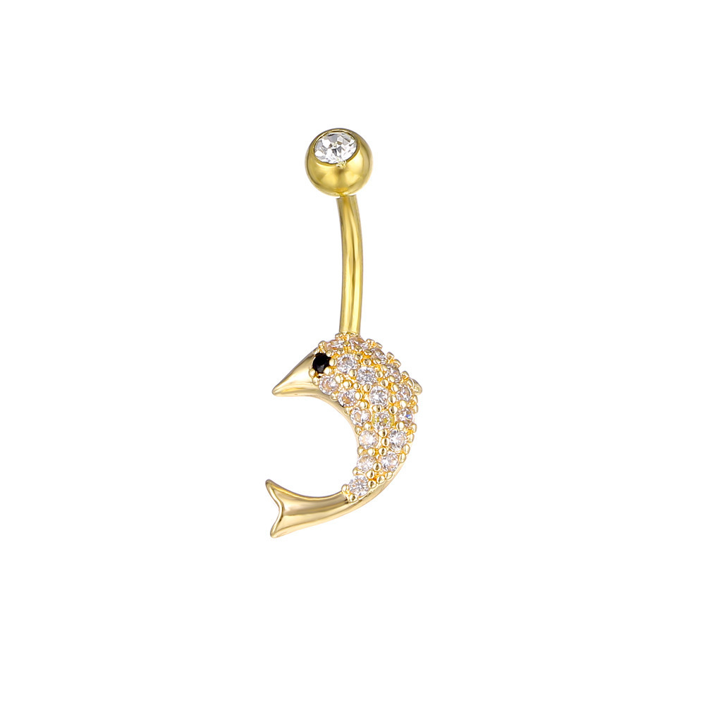 NUORO Fashion Cute Dolphin Belly Button Nail Stainless Steel Ocean Navel Rings CZ Inlaid Diamond Dolphin Body Piercing Jewelry